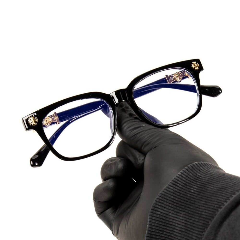 Men Women Clear Lens Designer Classic Black Gold Plated Cross Glasses